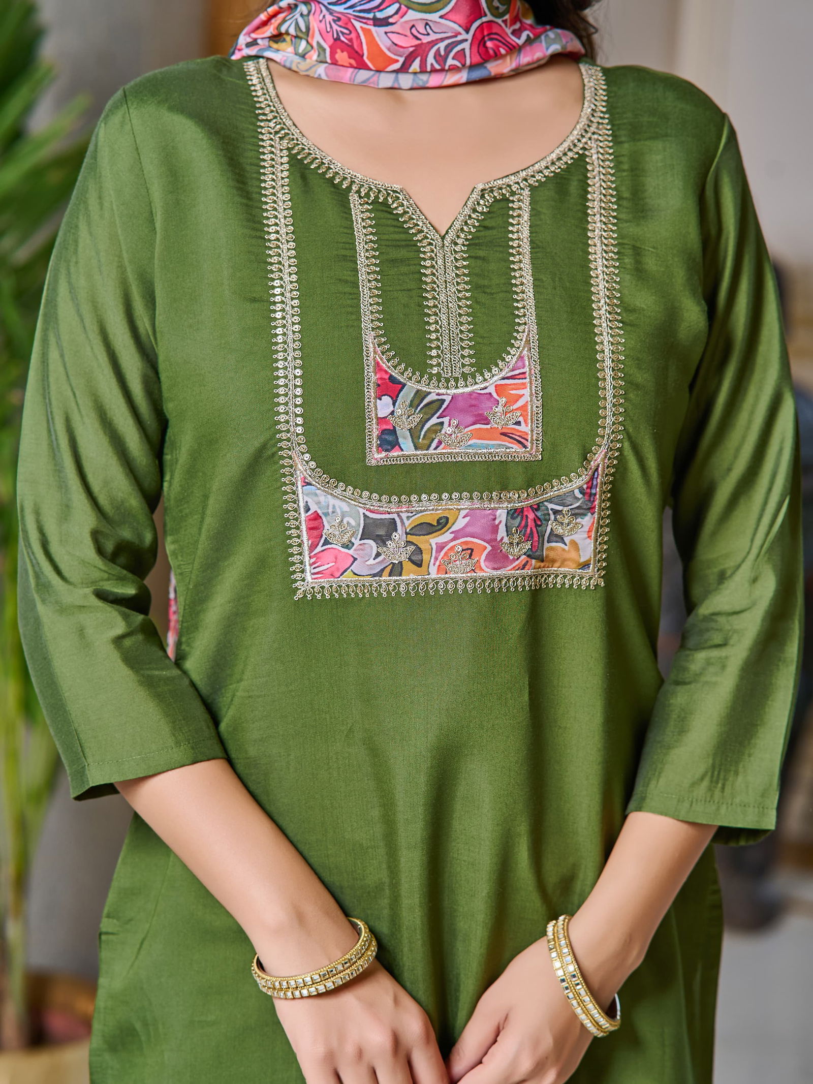KF 107 Kalaai Embroidery Chanderi Kurti With Bottom Dupatta Wholesale Shop In Surat